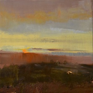 Mill Hill Sunset, 32cm x 32cm (12.5in x 12.5in) oil on birch panel, Royal Institute of Oil Painters Annual Exhibition, Mall Galleries, London SW1, £1100, 2022