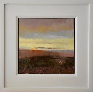 Mill Hill Sunset, 32cm x 32cm (12.5in x 12.5in) oil on birch panel, Royal Institute of Oil Painters Annual Exhibition, Mall Galleries, London SW1, £1100, 2022