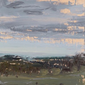 Heathland Panorama, 2024, oil on birch panel, 32cm x 32cm, framed 57cm x 57cm (22in x 22in), £1200