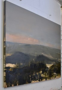 Studio wall with side view of: Luminous Horizon IX, 97cm x 130cm (51in x 38in) oil on canvas, £4500